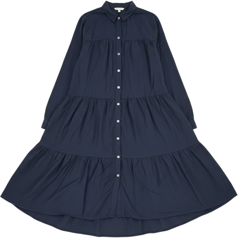 J Jill Navy Blue Tiered Button Shirt Dress Long Sleeve Petite Large Oversized‎